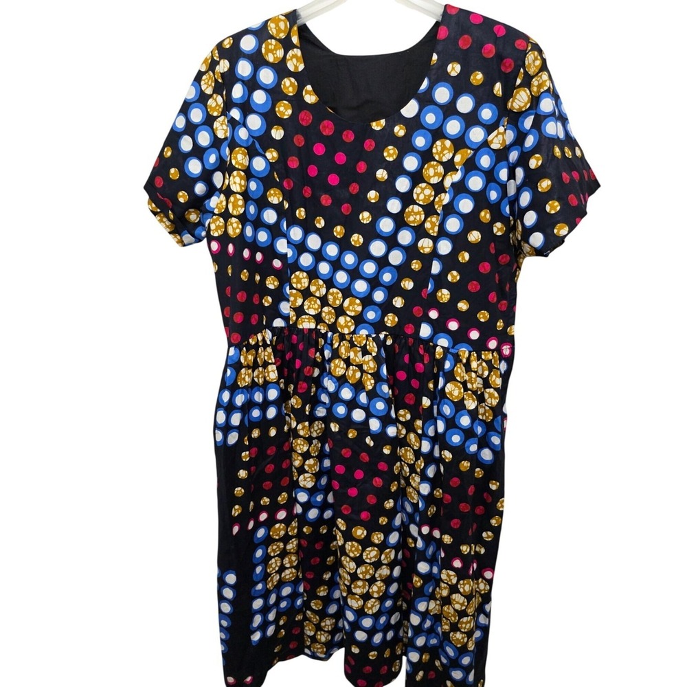 Colorful African Women's 16 Cottage Core Sunday Print Midi‎ Dress Short Sleeves
